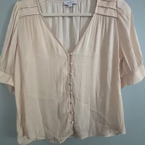 Evereve Tan and White Relaxed Buttoned Blouse